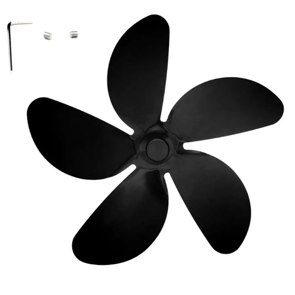 

Brand New Home Fireplace Fan Blade Wood Stove Fan 18cm 1pcs 5-blade 7.09inch Aluminum Alloy+pvc Black Environmental Protection