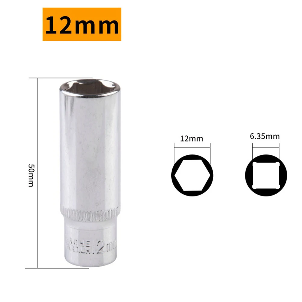 1/4 Inch Drive Long Hex Socket Head Deep Sockets 6.35mm Square Hole Machine Auto Repair Ratchet Wrench Tool 50mm Length
1/4 Inch Drive Long Hex Socket Head Deep Sockets 6.35mm Square Hole Machine Auto Repair Ratchet Wrench Tool 50mm Length