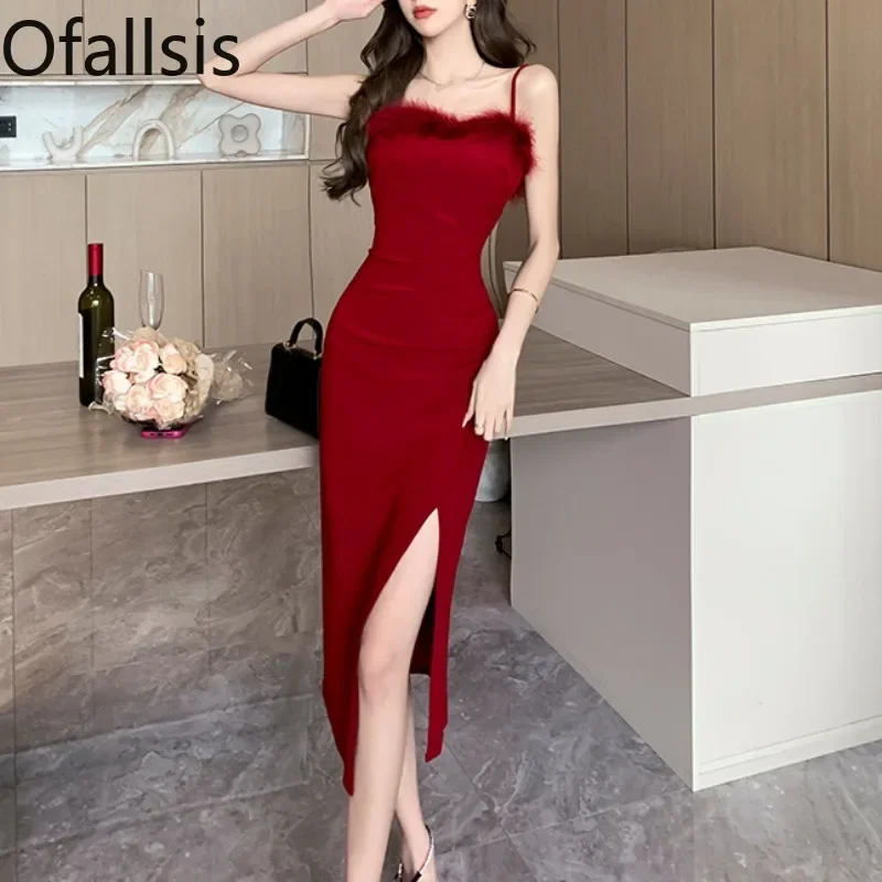Женское плиссированное платье с разрезом Ofallsis, облегающее платье средней длины, с мехом, Осень-зима 2023
Женское плиссированное платье с разрезом Ofallsis, облегающее платье средней длины, с мехом, Осень-зима 2023