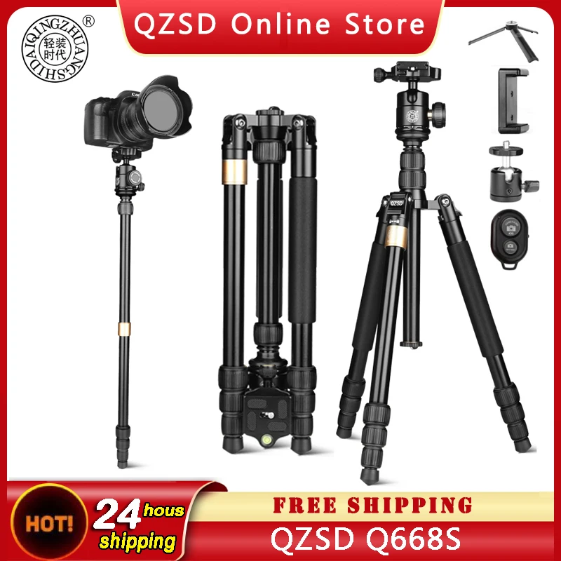 

QZSD Q668S Professional Aluminum Camera Tripod Monopod For DSLR Camera Digital Video with Ball Head Travel Monopod Lightweight