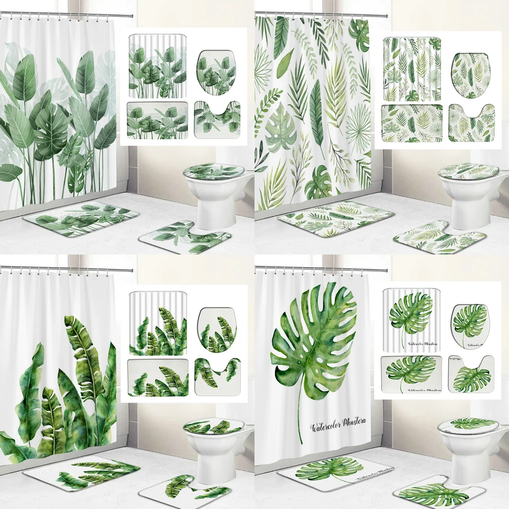 Bathroom Shower Curtain Green Tropical Plant Leaves Palm Printed Curtain for Bath Anti-Slip Mat Set Toilet Cover Home Decorative
Bathroom Shower Curtain Green Tropical Plant Leaves Palm Printed Curtain for Bath Anti-Slip Mat Set Toilet Cover Home Decorative
