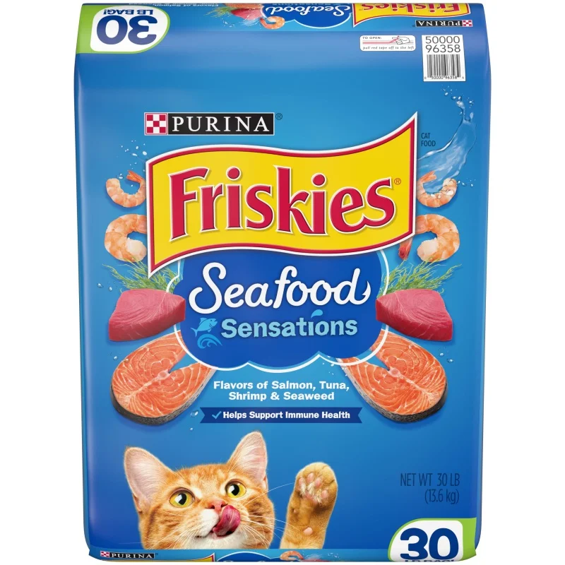 

Purina Friskies сухой корм для кошек с высоким содержанием белка, ощущения морепродуктов, сумка 30 фунтов