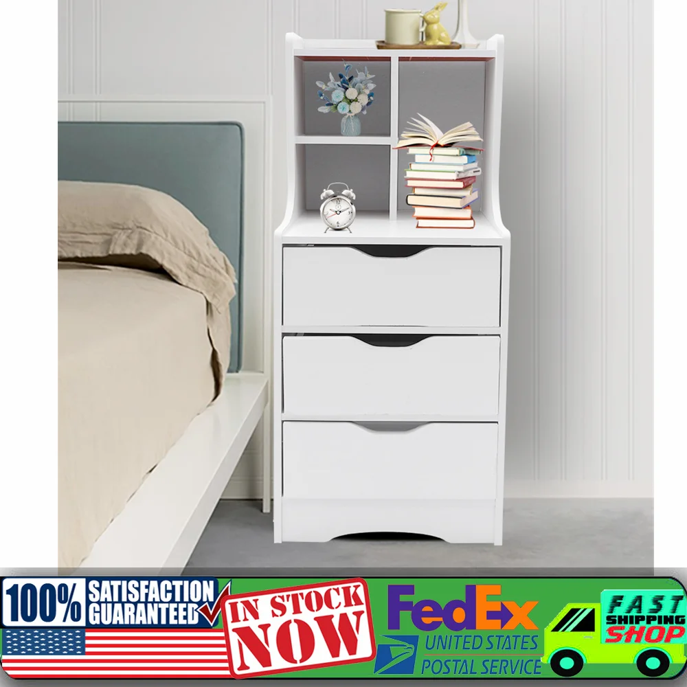 

Modern Bedroom Storage Bedside Table Tall White Nightstand with 3 Drawers Side Stand Cabinet Night Stand Bedside Tables