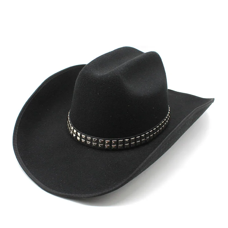 

Retro Rivet Leather Belt Imitation Cashmere Women Men Large Wide Brim Yellowstone Cowboy Western Hat Cowgirl Cap (56-59cm)