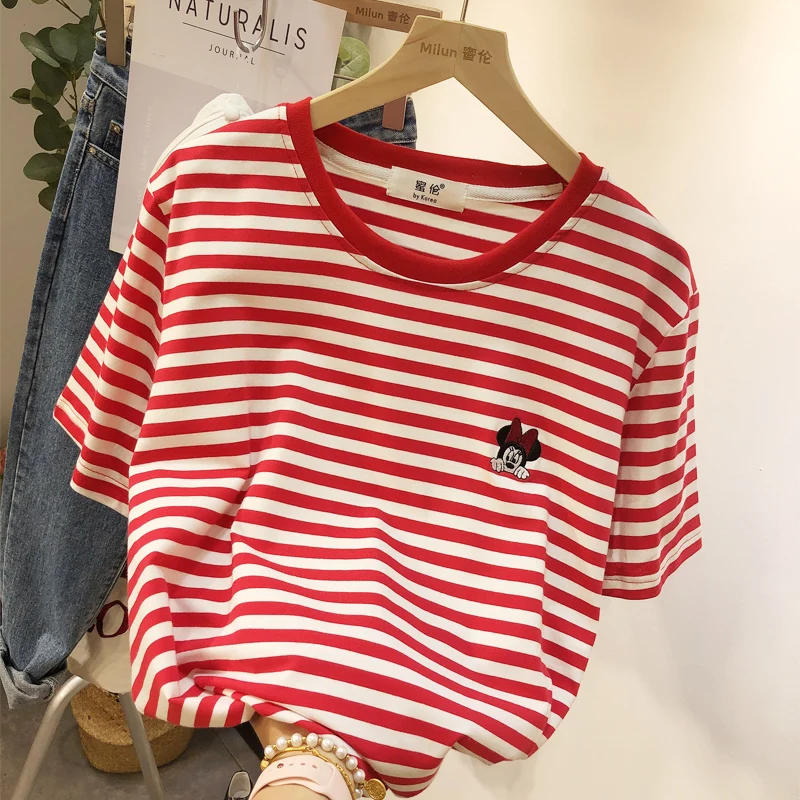 Disney Embroidery Minnie Mouse T Shirt Child Summer Short Sleeve Cotton Striped Kids Tshirts Casual Korean Fashion Tees Children
Disney Embroidery Minnie Mouse T Shirt Child Summer Short Sleeve Cotton Striped Kids Tshirts Casual Korean Fashion Tees Children