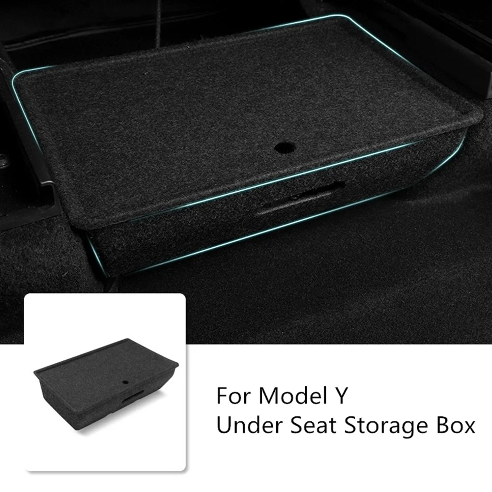 

Органайзер для хранения под сиденьем для Tesla Model Y 2020 2021 2022, Флокированный войлочный лоток, скрытый ящик для хранения с крышкой, мусорная корзина