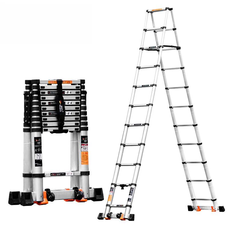 

2.9M Thickened aluminum alloy household telescopic ladder folding portable herringbone ladder engineering lift stairs