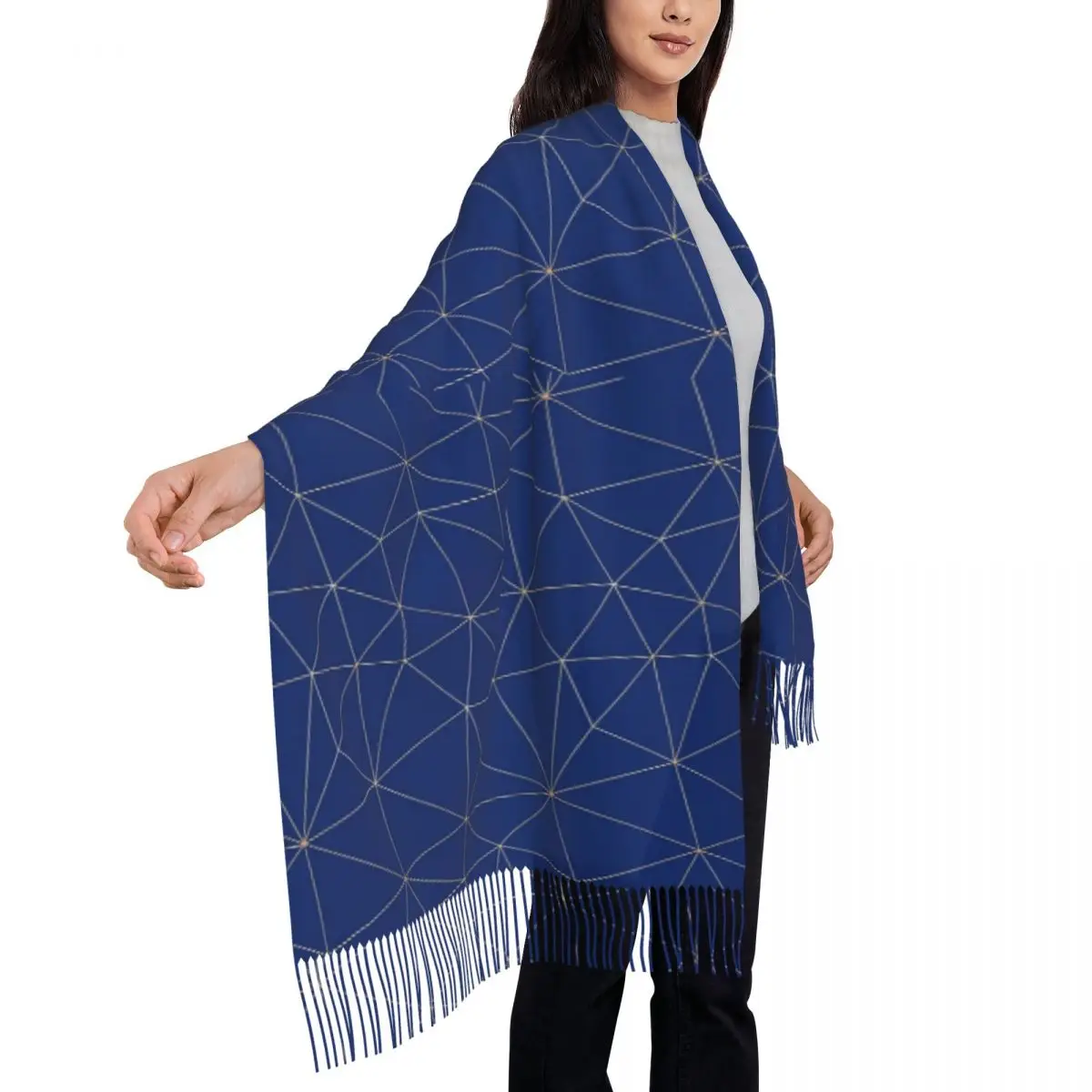 

Women Scarf Keep Warm Geo Print Large Scarves with Tassel Blue Lines y2k Cool Shawl Wraps Winter Printed Bufanda Mujer