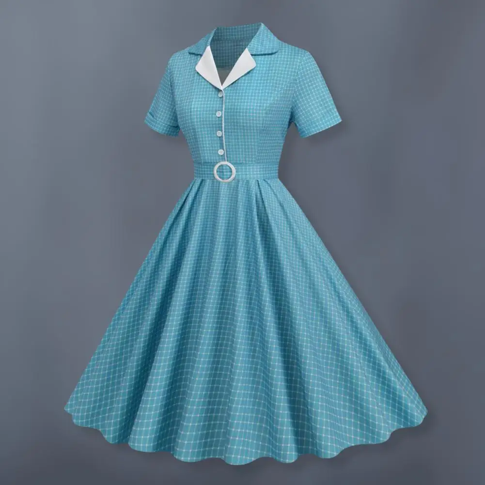 Knee-length Dress Lady Evening Dress Elegant Plaid Print A-line Midi Dress with Belted Waist Turn-down Collar for Women's Prom
Knee-length Dress Lady Evening Dress Elegant Plaid Print A-line Midi Dress with Belted Waist Turn-down Collar for Women's Prom