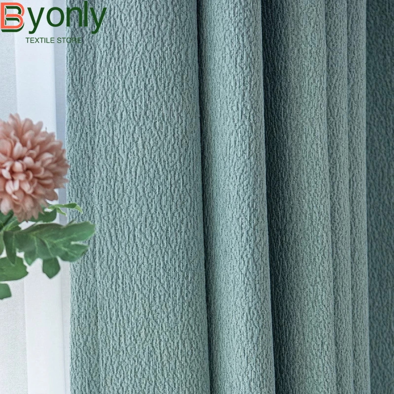 

Wind Lake Green Cotton and Hemp Jacquard Thickened Blackout Curtains Customization for Living Room Bedroom and Float Window