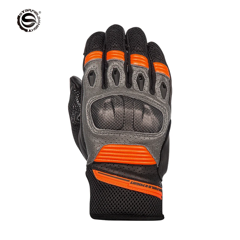 

SFK Carbon Fiber Motocycle Gloves Genuine Goat Skin Leather Orange Moto Motorbike Motocross Guantes Antiskid Wearable Breathable