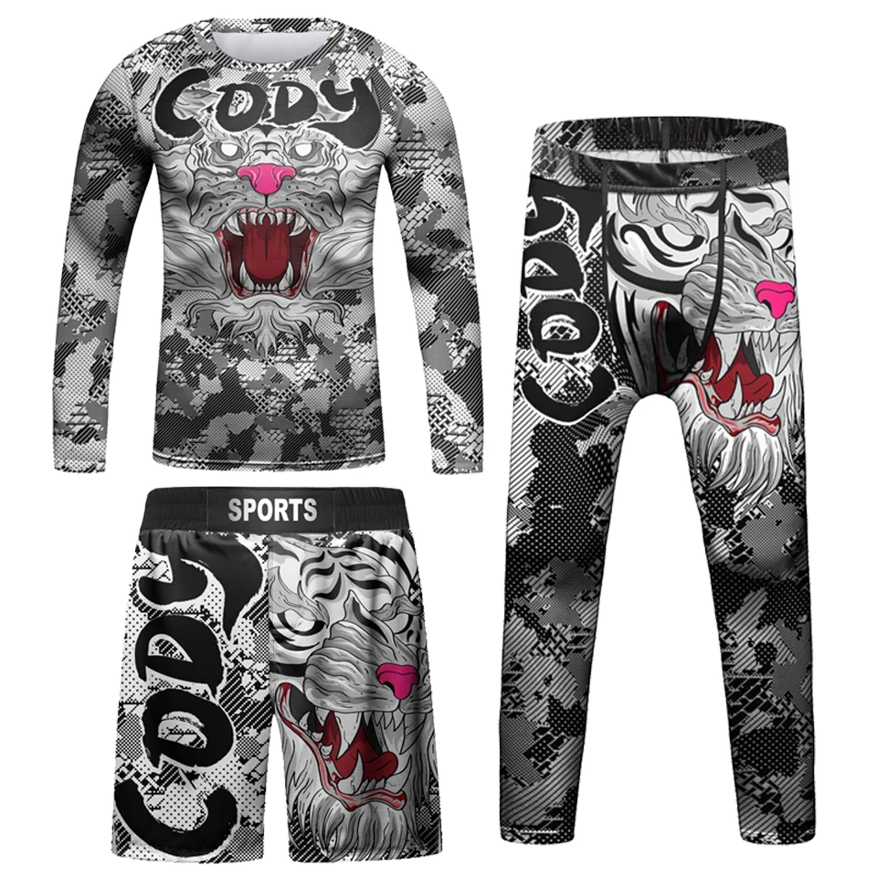 

Kids Bjj Rashguard Jiu T-shirt+Pant KickBoxing Sets Boy Gym Children Muay Thai Shorts MMA Clothing Compression Tights