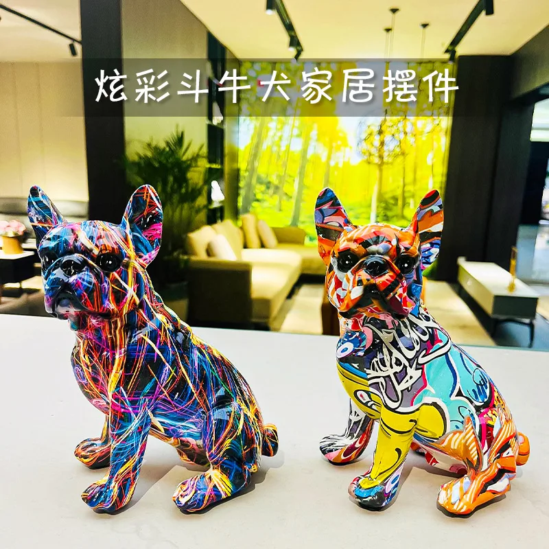 

Creative Lucky Graffiti French Bulldog Home Furnishings Decorations Resin Crafts Colored Animal Art Statues Indoor Home Decor