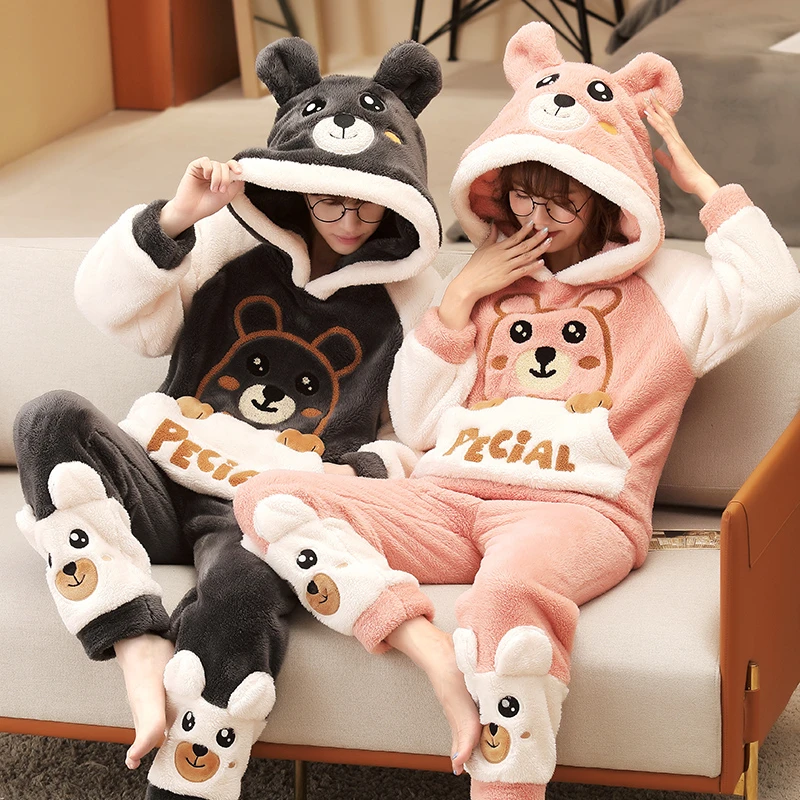 2PCS Winter Couple Pajamas Set Thicken Women Men Sleepwear Pajama Cute Bear Soft Warm Lovers Adult Homewear Hoodies Pyjamas Suit
2PCS Winter Couple Pajamas Set Thicken Women Men Sleepwear Pajama Cute Bear Soft Warm Lovers Adult Homewear Hoodies Pyjamas Suit
