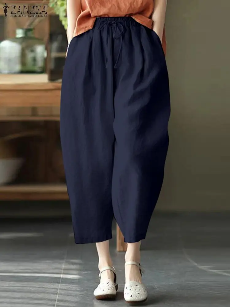 

Брюки-султанки ZANZEA женские свободные, повседневные винтажные простые укороченные штаны в рандомном стиле, праздничные брюки с широкими штанинами, лето 2024