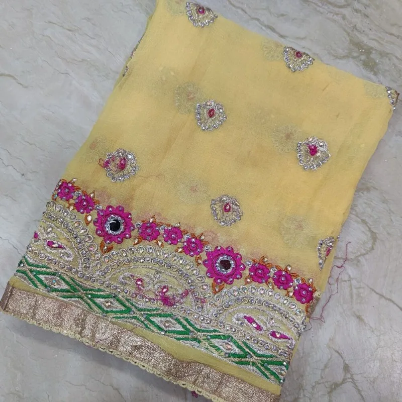 

Antique Long Dupatta Floral Scarf Hand Embroidery Georgette Veil Indian Sarees Women