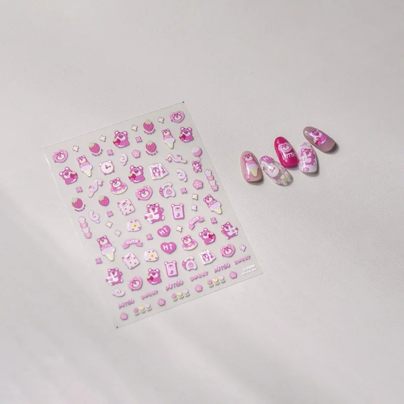 

[Meow.Sensei] Tomoni Thin Tough Nail Stickers Popular Cute Nail Sticker Factory Wholesale Pink Bear 3160