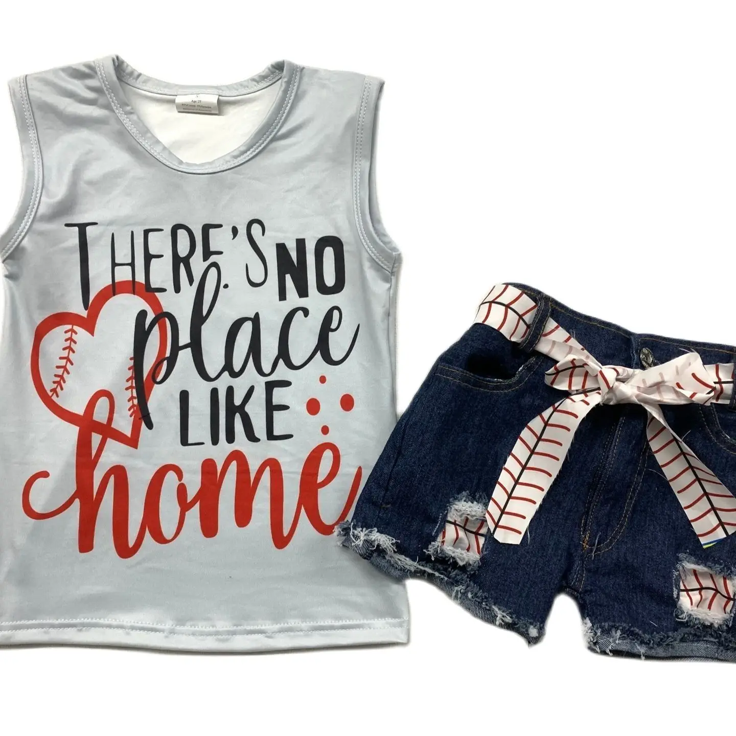 Summer Boutique Girl Fashion Gray Letter Printing Tank Top Denim Skirt Bowknot Belt Decoration Set
Summer Boutique Girl Fashion Gray Letter Printing Tank Top Denim Skirt Bowknot Belt Decoration Set
