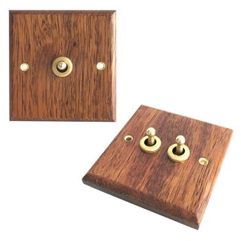 Promotion! 2 Pcs 86 Type Solid Wood Panel Switch Wall Light Wood Grain Electrical Switch Socket 1 Switch & 2 Switch