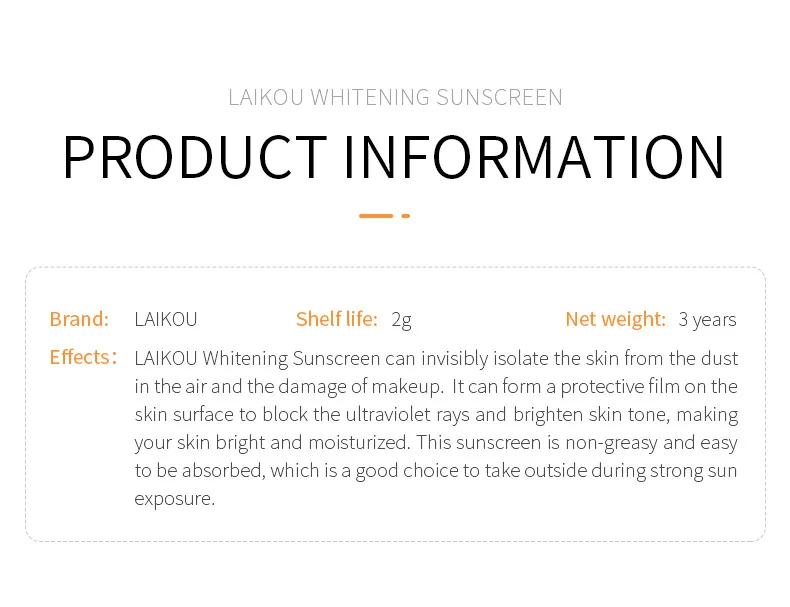 7pcs LAIKOU Facial Body Sunscreen Protector Facial Solar Sun Whitening Sun Cream Anti-Aging Oil-control Moisturizing SPF50+ PA+ 3 S378f84dc70d54ac8b139e423e6e626374