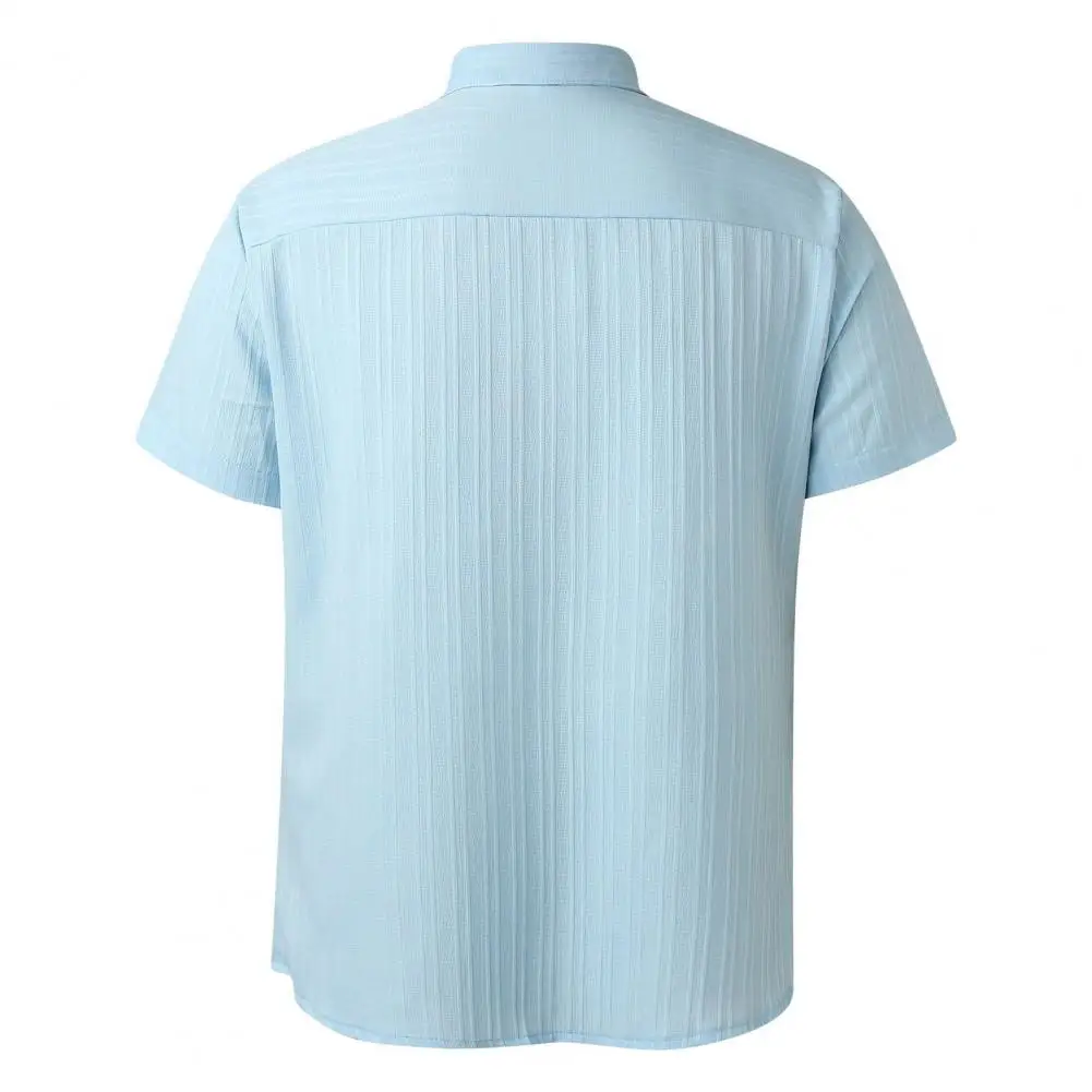 

Рубашка мужская с отложным воротником, Повседневная блуза свободного покроя, с короткими рукавами, нагрудным карманом, мягкая сорочка в деловом стиле, лето