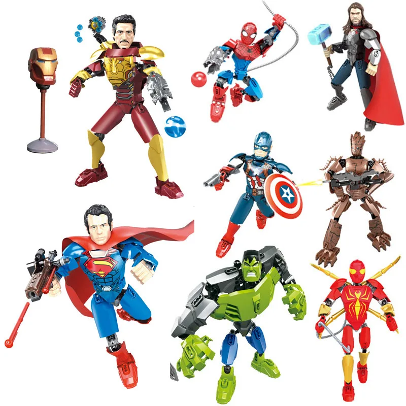 Фигурки героев Marvel мини-кубики в сборе Халк Человек-паук Тор танос аниме игрушки