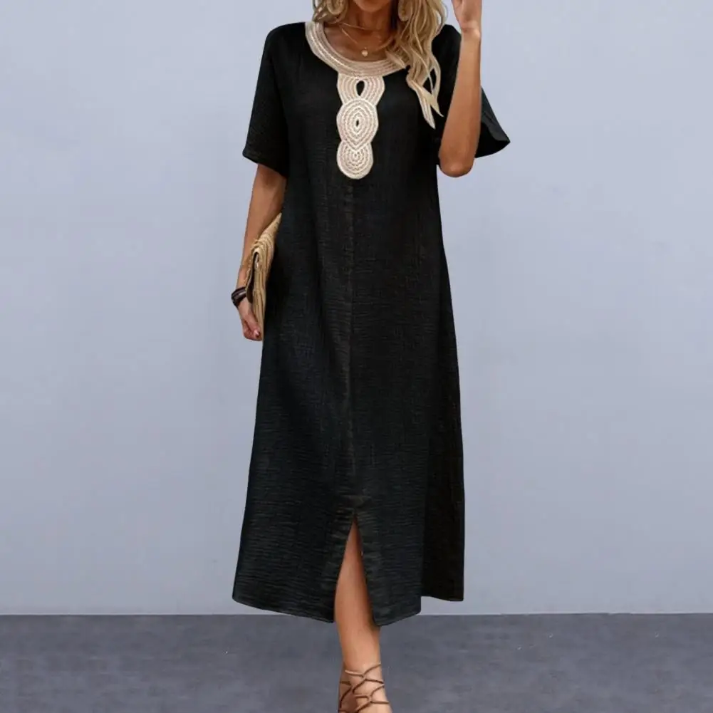 Summer Women Dress Short Sleeves Split Hem Loose Retro Bohemian Dress Straight Casual Vacation Midi Dress
Summer Women Dress Short Sleeves Split Hem Loose Retro Bohemian Dress Straight Casual Vacation Midi Dress