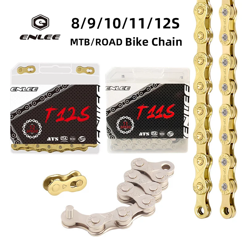 

ENLEE Bicycle Chain X8 X9 X10 X11 X12 1/2"x11/128" 116L Links 8 9 10 11S Gold MTB Road Bike Chain 12 Speed
