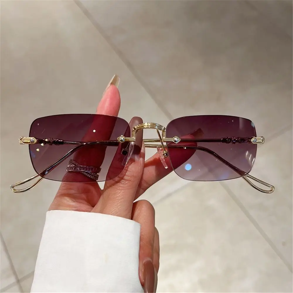 

Rimless Rectangle Sunglasses Fashion UV400 Metal Eyewear Ocean Lenses Sun Glasses for Women & Men