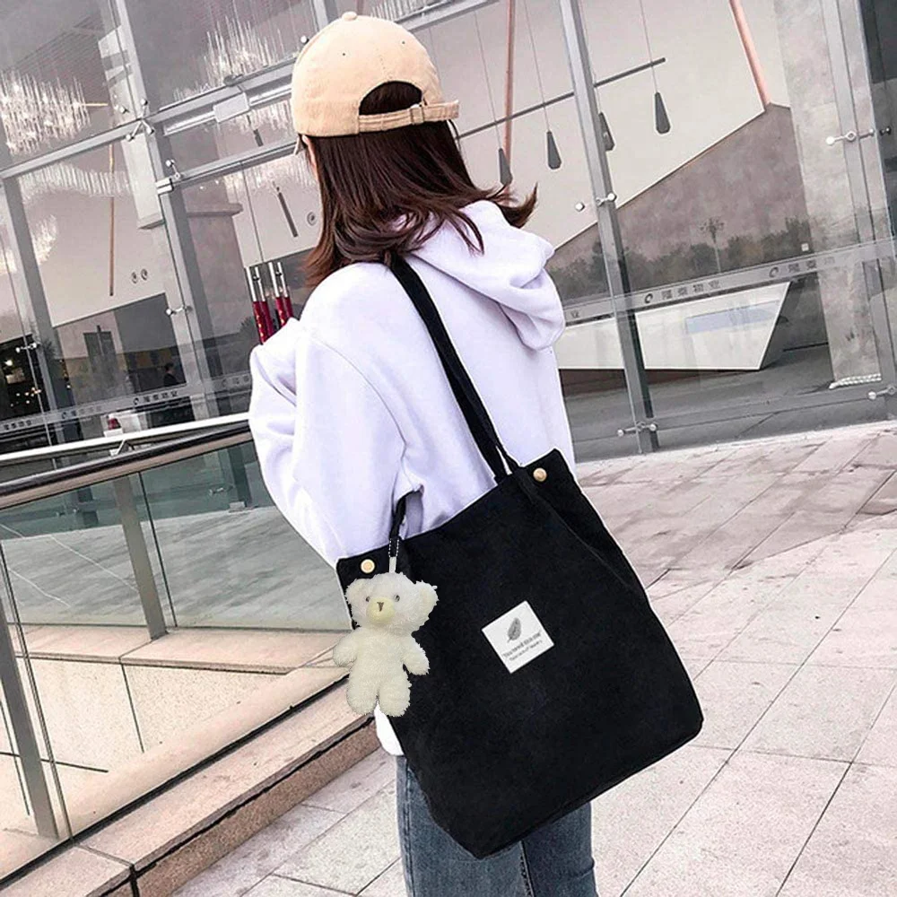 

Women Corduroy Handbags Reusable Foldable Female Shoulder Bags Travel Shopper Bag Eco Organizer Student Tote Grocery Shoppers