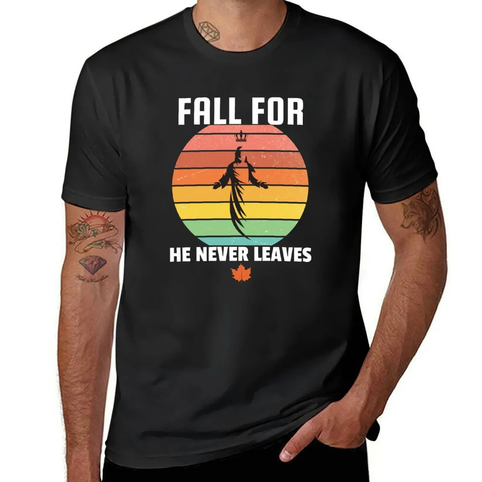 

FALL FOR JESUS HE NEVER LEAVES T-Shirt boys whites new edition graphics Aesthetic clothing men clothes