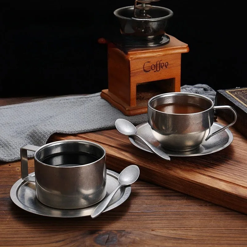 Industrial Retro Coffee Mug Set Stainless Steel Double Wall Coffee Cups with Spoon Tray Espresso Cup for Household Cafe Use 3pcs
Industrial Retro Coffee Mug Set Stainless Steel Double Wall Coffee Cups with Spoon Tray Espresso Cup for Household Cafe Use 3pcs