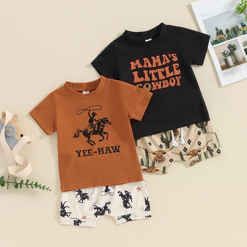 Lioraitiin Toddler Baby Western Summer Outfits Cow Horse Print Short Sleeve T-Shirt Tops and Drastring Shorts 2Pcs Set
Lioraitiin Toddler Baby Western Summer Outfits Cow Horse Print Short Sleeve T-Shirt Tops and Drastring Shorts 2Pcs Set