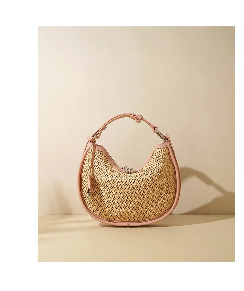 Raffia Leather Moon Bag - 2025 Crescent Tote 4 S379f677658a94a09bfeaaec18609f103Y