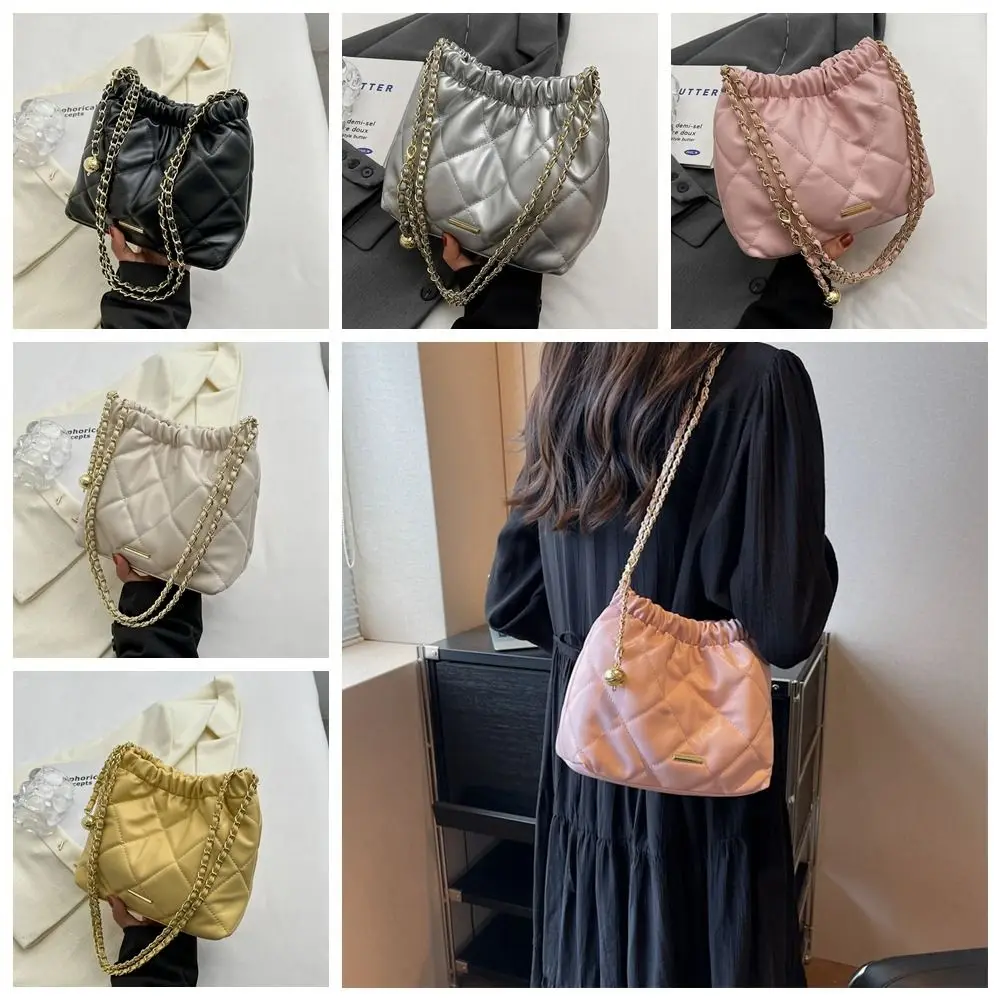 

Silver Rhombic Lattice Chain Shoulder Bag Cute Pu Leather Underarm Bag Crossbody Bag Handbag Bucket Bag Travel