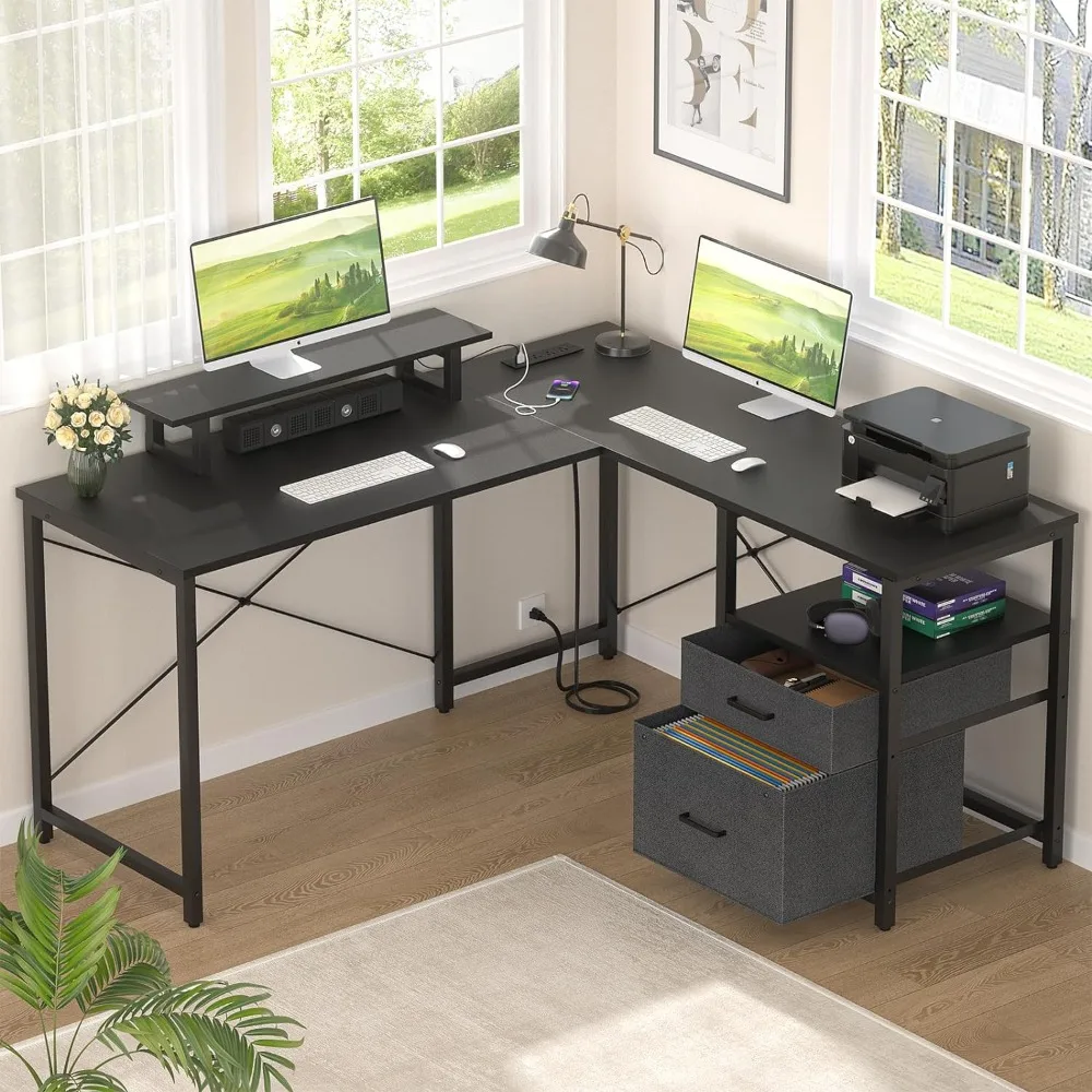 Homieasy L Shaped Computer Desk with Storage File Drawer, Reversible Home Office Desk with Recessed Power Strip and Led Strip
Homieasy L Shaped Computer Desk with Storage File Drawer, Reversible Home Office Desk with Recessed Power Strip and Led Strip