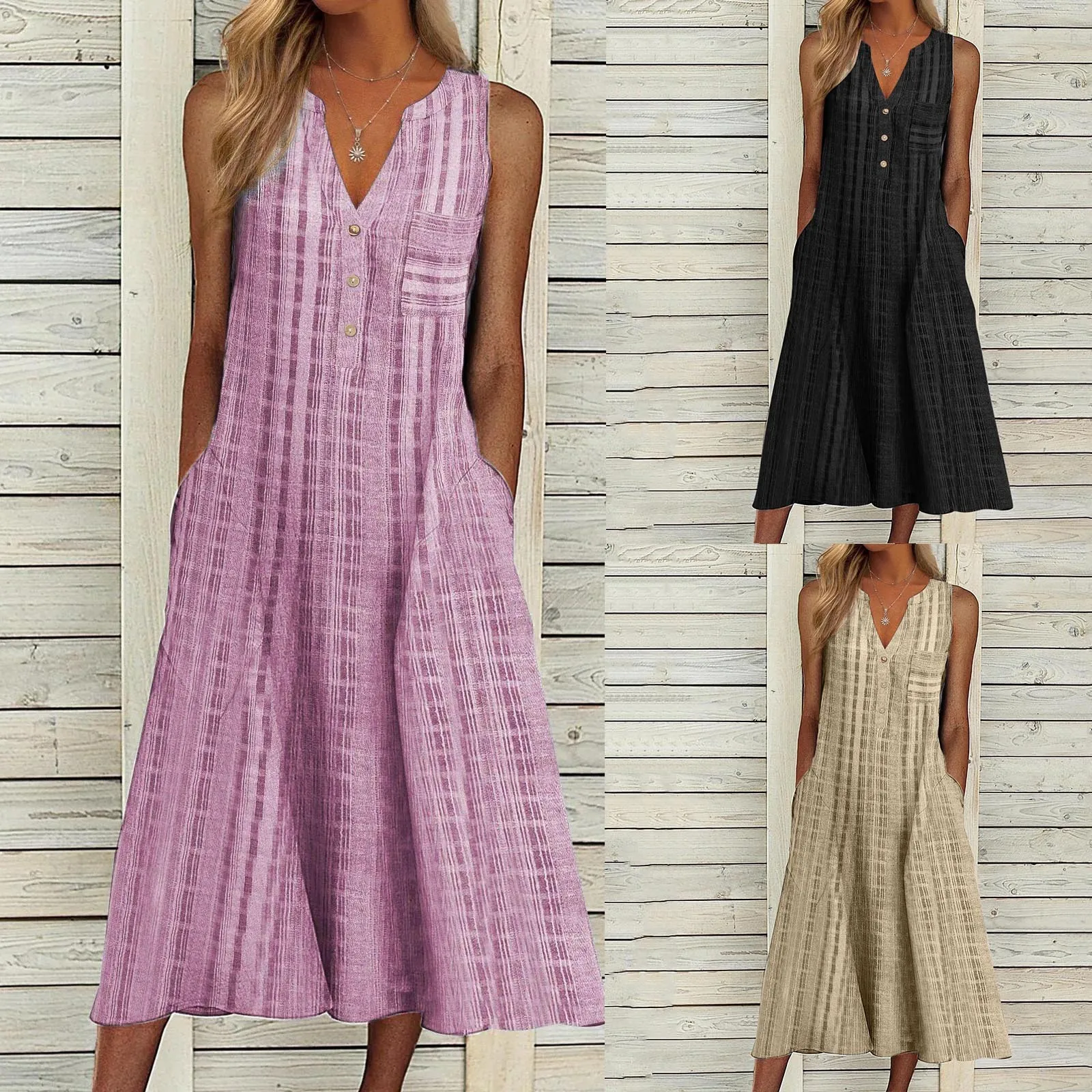 Fashion Vintage A-Line Print Holiday Dress 2024 Women Summer Casual Stripe Button Dress V Neck Sleeveless Elegatn Long Dress
Fashion Vintage A-Line Print Holiday Dress 2024 Women Summer Casual Stripe Button Dress V Neck Sleeveless Elegatn Long Dress
