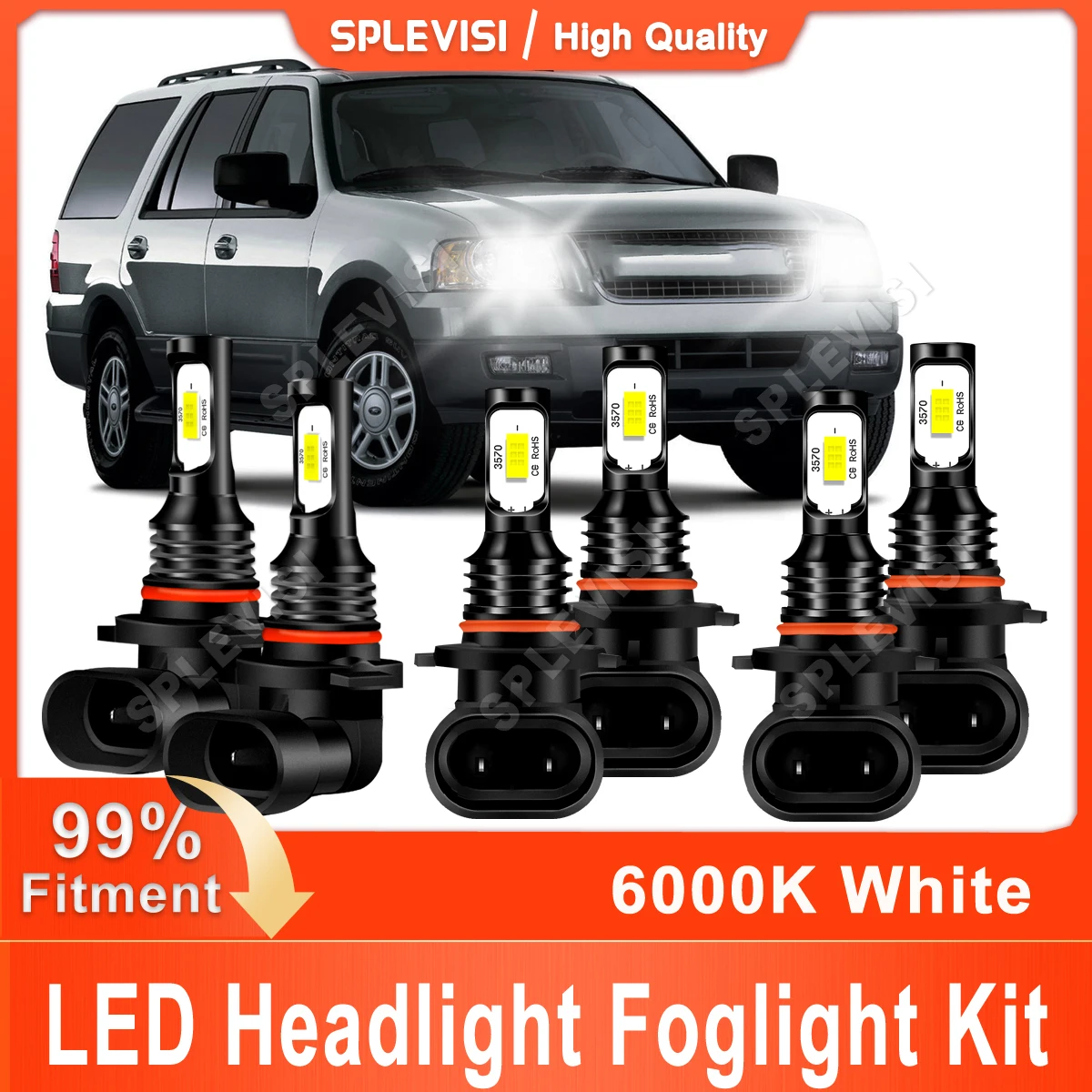 

Car Led Headlight Combo 9005 High Beam 9006 Low Beam 9145 Foglight CSP Chips 6000K White For Ford Expedition 2003 2004 2005 2006