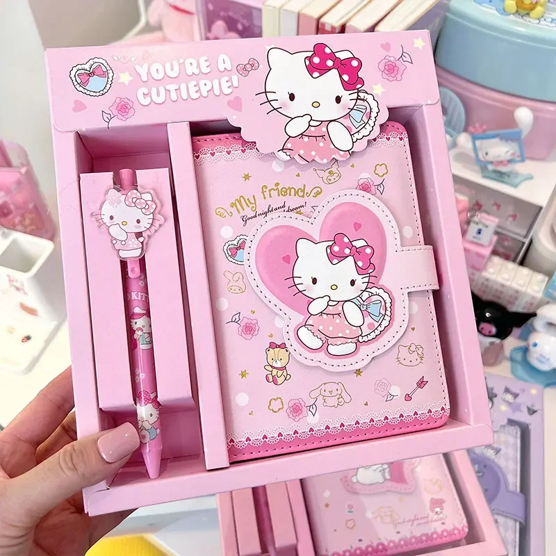 

Sanrio Notebook Gel Pen Hello Kitty Kuromi Notepad Cinnamoroll Portable Stationery Set Office School Supplies Children Gifts