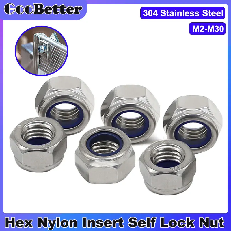 

Stainless Steel Nylon Insert Lock Nut M2 M2.5 M3 M4 M5 M6 M8 M10 M12 M14 M16-M24 Hex Self Locking Threaded Inserts Nuts Locknut