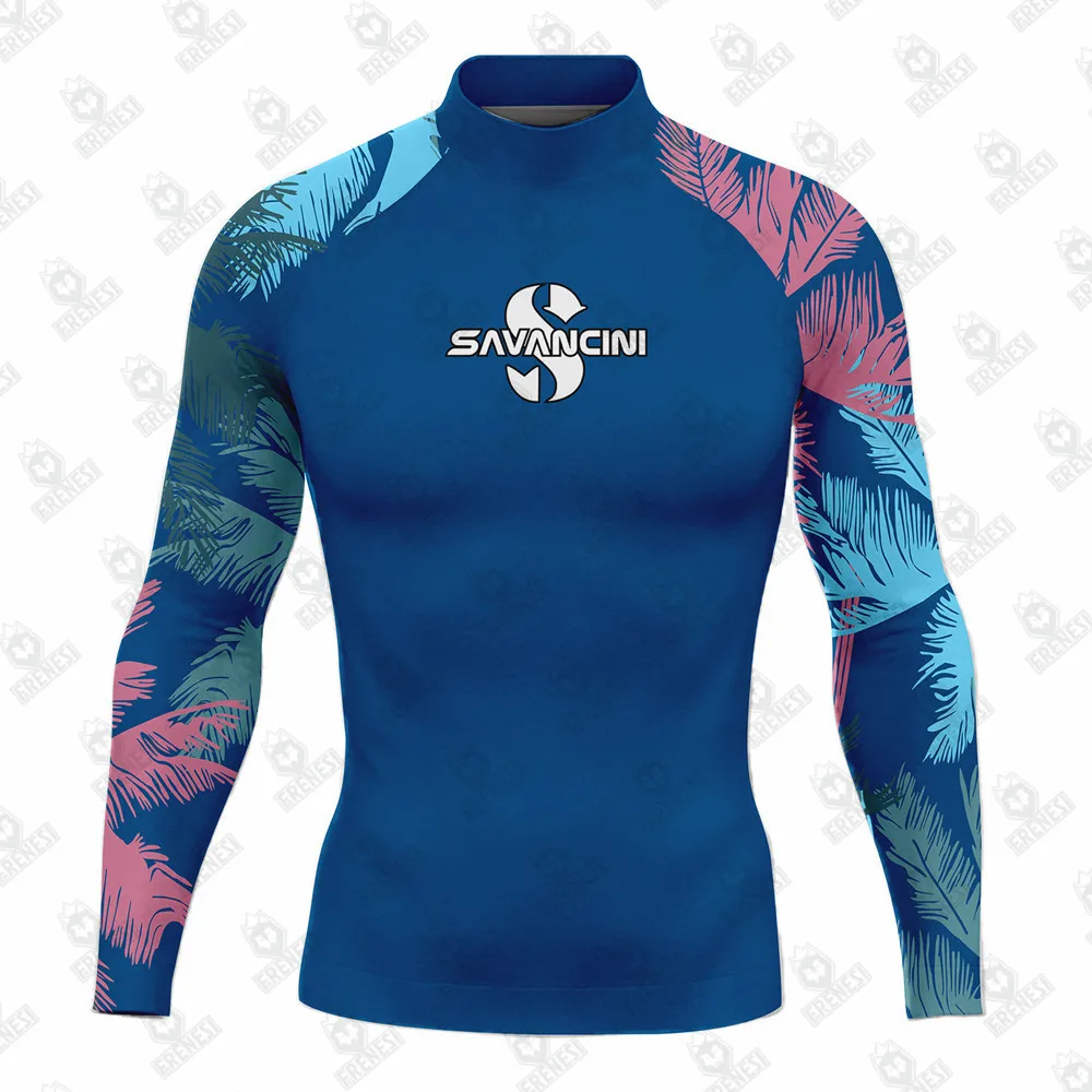 

Savancini Men's Rashguard Long Sleeve Surf Rash Guards T-shirt UV Protection Swimwear Beach Diving Tops Tights Surfing Shirts