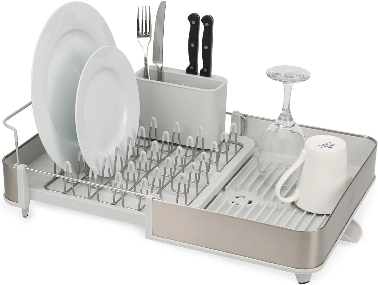 

Joseph Joseph Extend Steel Expandable Dish Drainer Rack with Removable Cutlery Holder Swivel Draining Spout