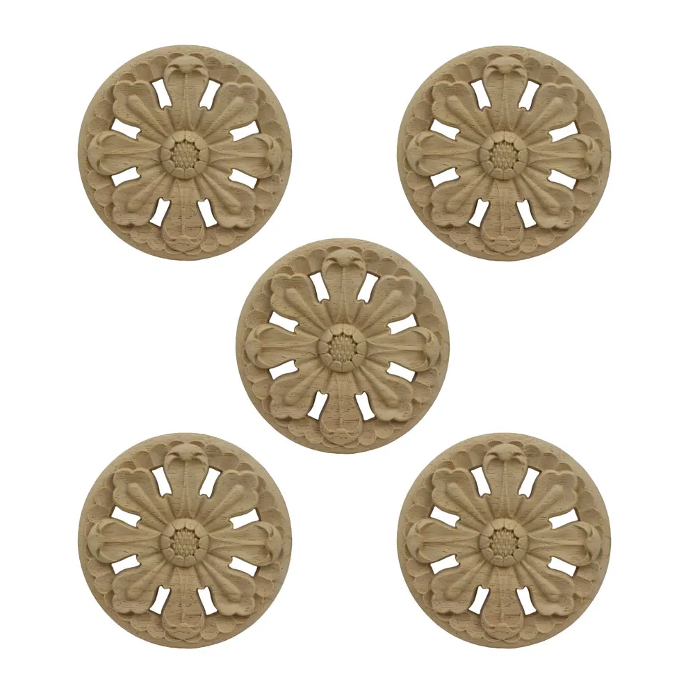 

5pcs Wood Carving Decal Wood Carved Onlay Applique Wood Corner Applique for Door Cabinet Unpainted Home Furniture Decorations