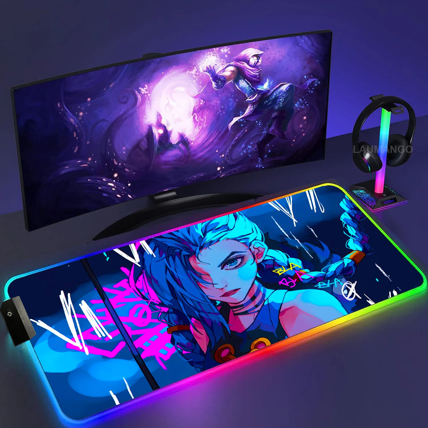 

League of Legends Computer Mat RGB Mouse Gaming Pad Pc Accessories Gamer Keyboard Mousepad JINX Deskpad Table Anime Desk Carpet