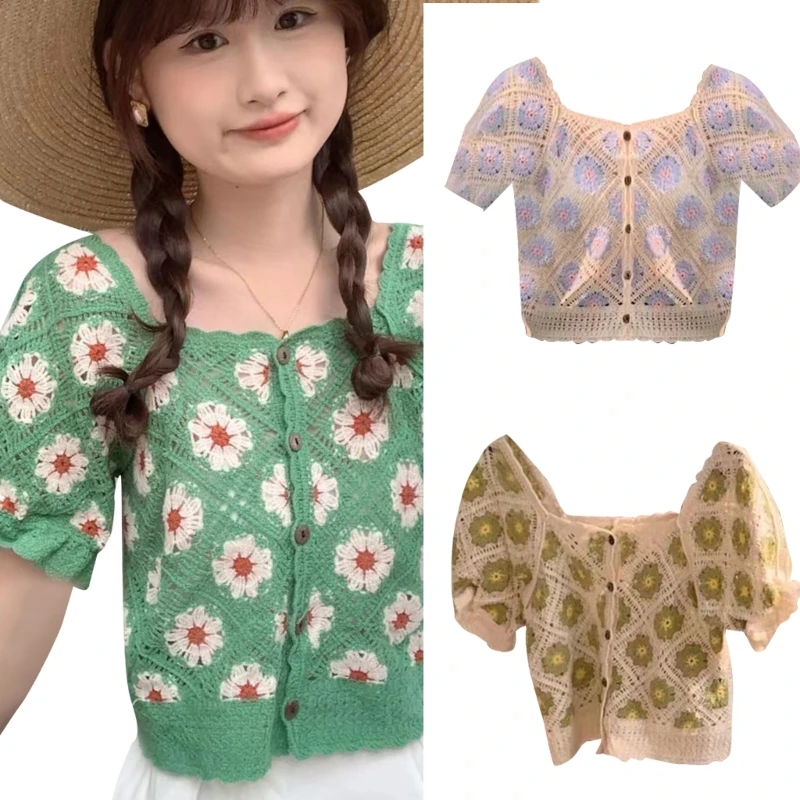 Women Short Sleeve Shirt Button Down Shirt Tops Summer Hollow-Out Knitting Crochet Crop Tops Tees Shirt Streetwear
Women Short Sleeve Shirt Button Down Shirt Tops Summer Hollow-Out Knitting Crochet Crop Tops Tees Shirt Streetwear