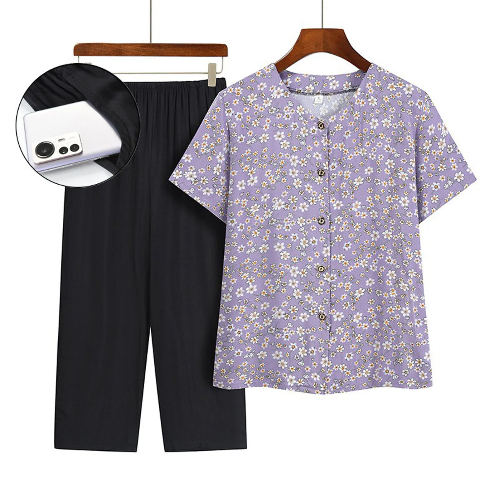 Women's Summer Sets Short Sleeved Cardigan Top Female Loose Middle Elderly Suit Shirt Cotton Silk Pants Two Piece For Lady
Women's Summer Sets Short Sleeved Cardigan Top Female Loose Middle Elderly Suit Shirt Cotton Silk Pants Two Piece For Lady