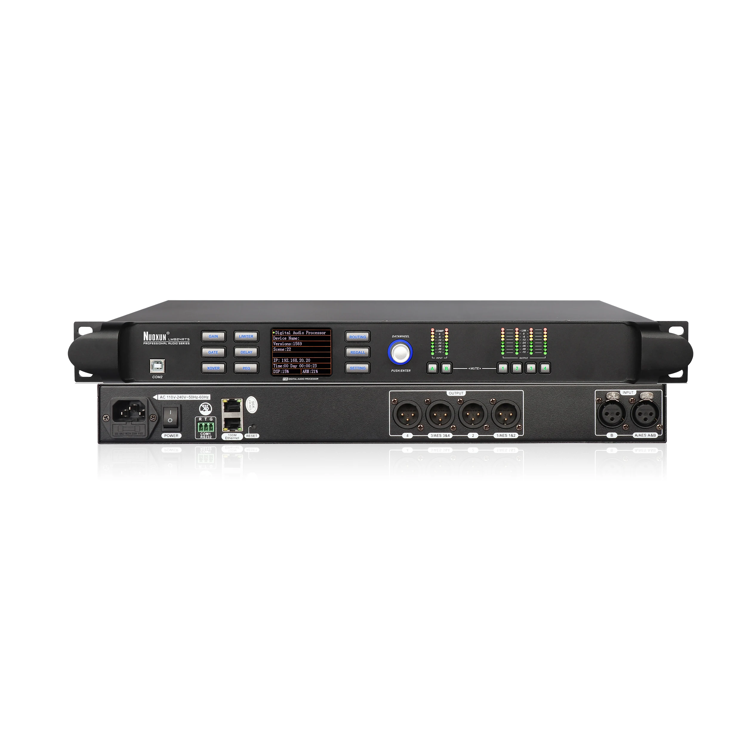 

LM824RTS 96KHz AES Input/output FIR 2 Input 4 Output DSP Loudspeaker Management System Digital Audio Processor