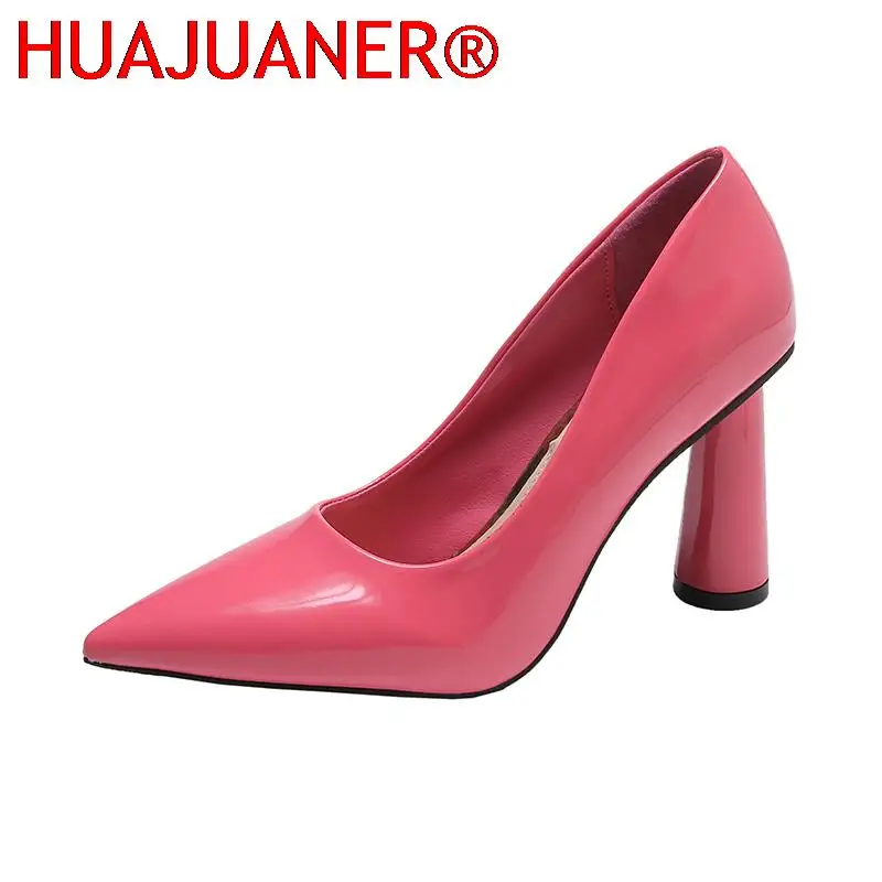 

Patent Leather Pointed Toe Round Heel Sexy High Heels Spring/Autumn Ladies Dress Shoes for Wedding Women Zapatos De Mujer Pumps