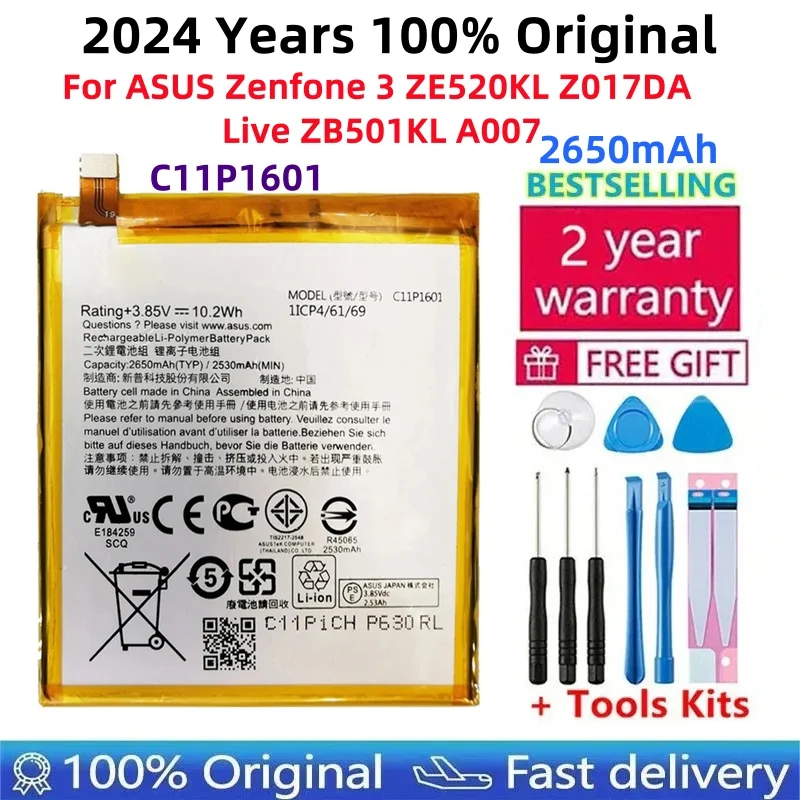 

100% Original C11P1601 2650mAh New Battery For ASUS Zenfone 3 ZE520KL Z017DA live ZB501KL A007+Free Tools