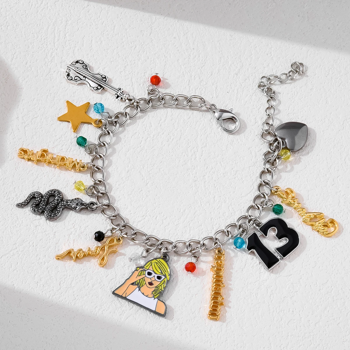 Catuni Tay Singer Concert Charm Chain Bracelet Music Album Jewelry Accessories Meaningful Gift for Swiftie Fan Birthday
Catuni Tay Singer Concert Charm Chain Bracelet Music Album Jewelry Accessories Meaningful Gift for Swiftie Fan Birthday